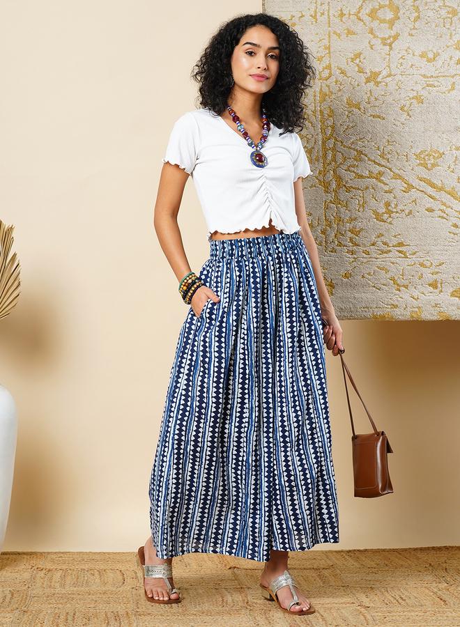 جلو باص بنطلون بالازو تراثي بطبعة هندسية - Image 4